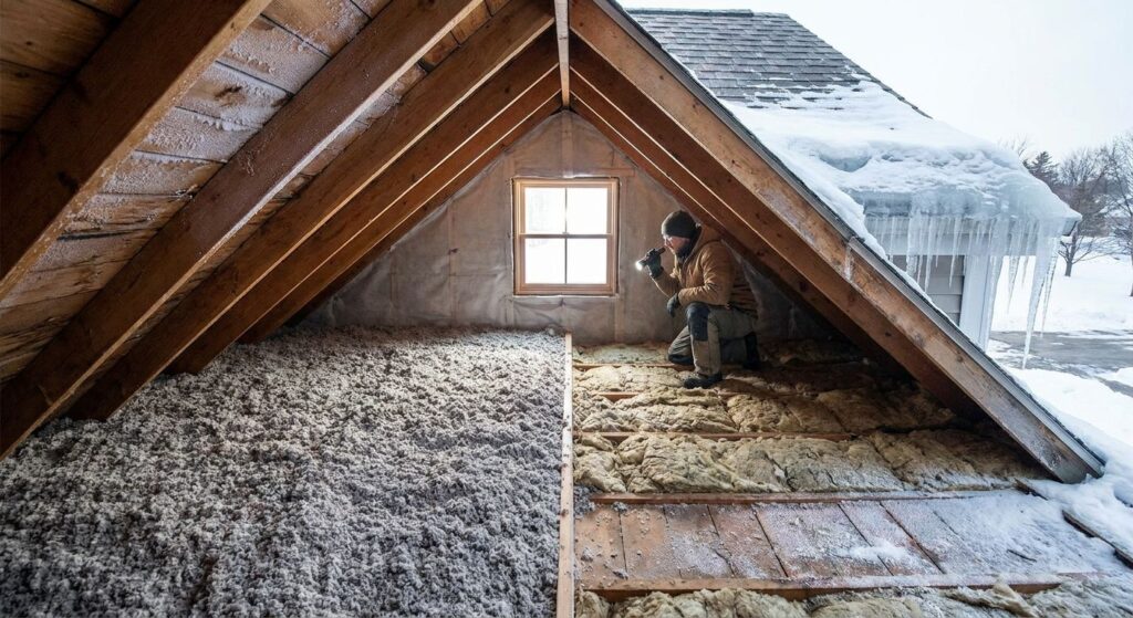 Attic insulation for ice dam prevention