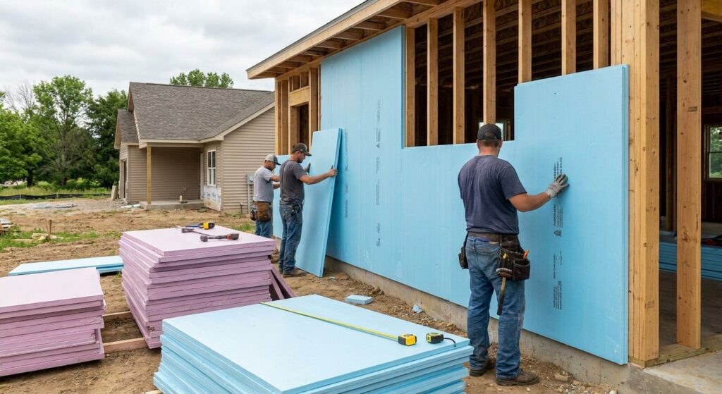 Rigid foam board insulation for exterior walls