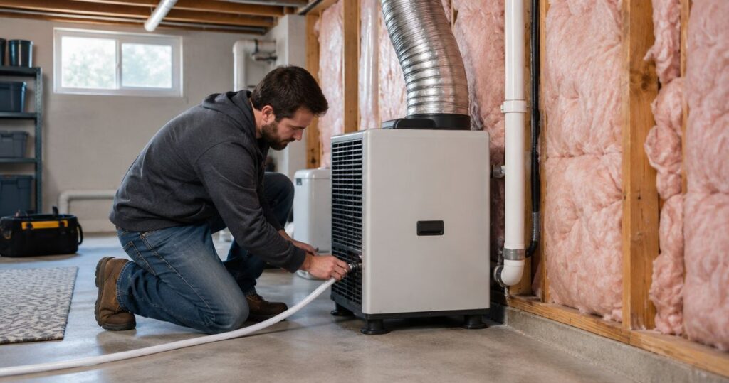 How to connect basement insulation to a dehumidifier system